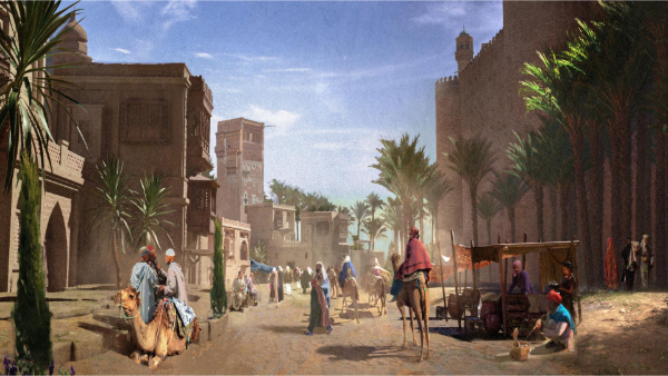 Mercado con personas caminando