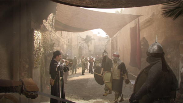 Hombre tocando un instrumento rodeado de policía