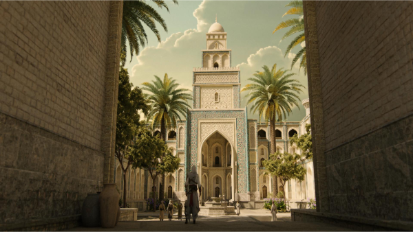Basim enfrente de un hermoso edificio