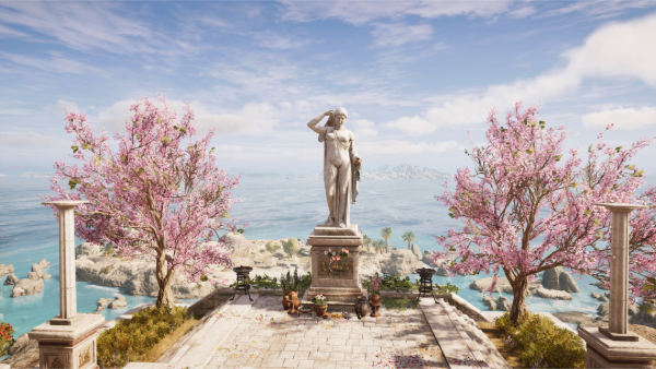 Imagen de la antigua Grecia con una estatua de mujer