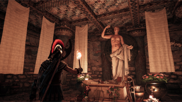 Kassandra con antorcha en la mano, en una tumba