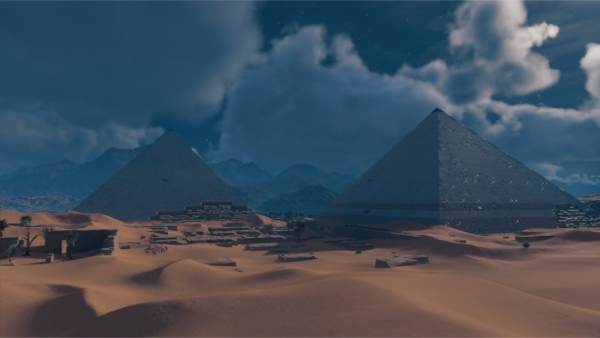 Paisaje de Egipto con pirámides de noche