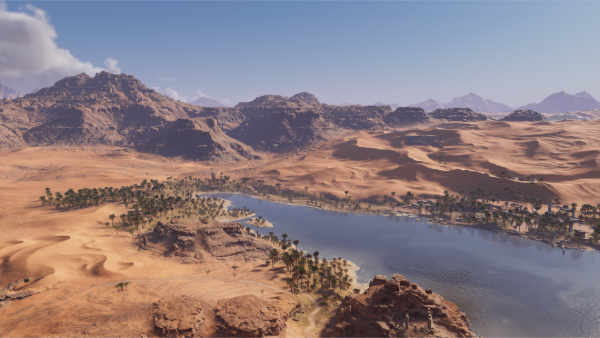 Hermonso paisaje de Egipto con un oasis de fondo