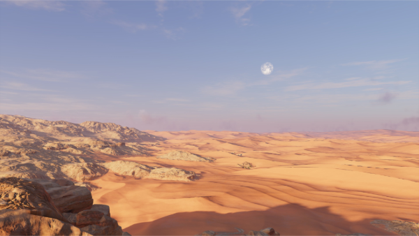 Hermoso paisaje del desierto acompañado por la luna llena