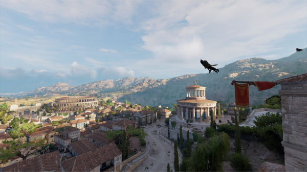 Bayek realizando el famoso salto de los Assassin's