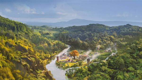 Ruinas que se encuentran cerca de un río, entre el bosque frondoso